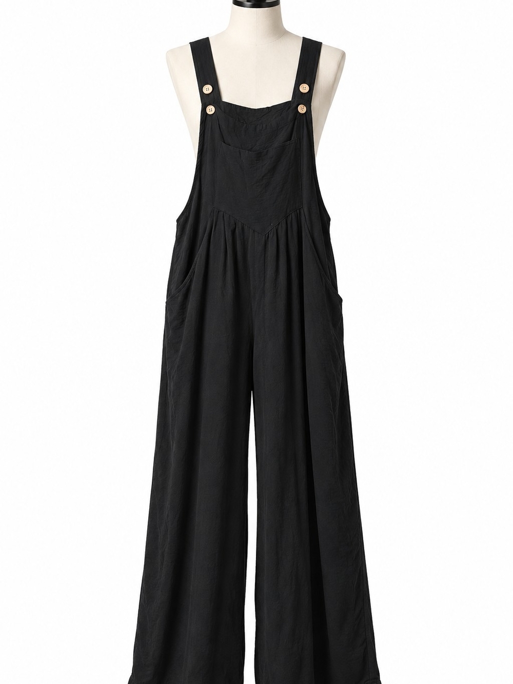 Black Wide Baggy Leg Medium Jumpsuit Boho Cottagecore Fall Overall